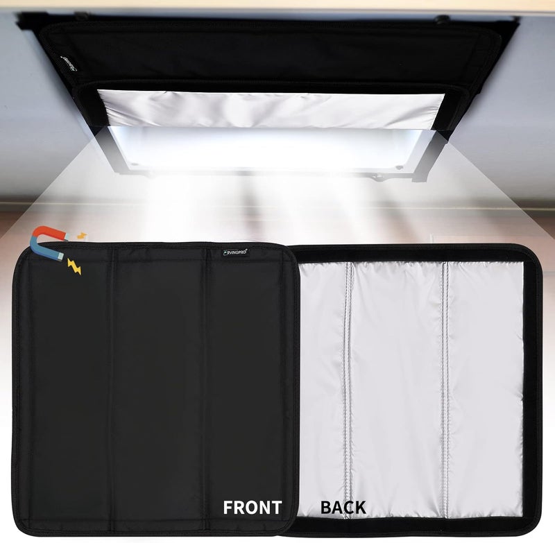 RVINGPRO Magnetic RV Skylight Shade 16"x16", Double-Side Foldable RV Vent Blackout Shade, Reflective Cover for Inside Camper, with Storage Bag, Black - Image 1
